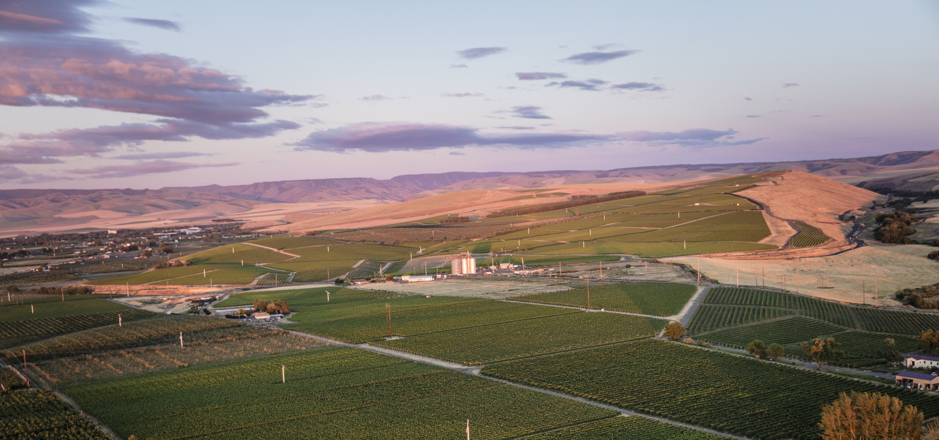 Walla Walla Valley aerial view at sunset