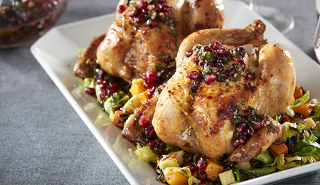 Cornish Game Hen with Wild Rice and Pomegranate Vinaigrette