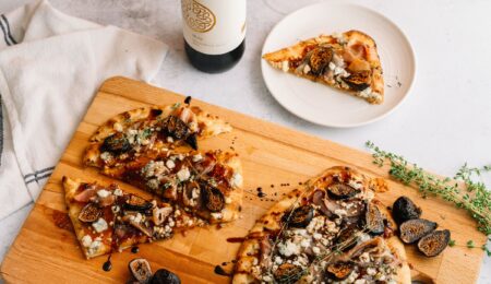 Flatbread with Fig Jam, Blue Cheese & Crispy Prosciutto